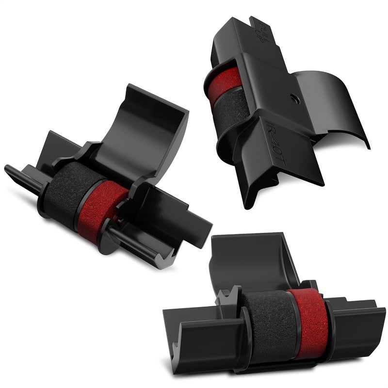 PIKTIME 3 Pack IR40T Calculator Ink Roller, Black/Red - Compatible with Casio HR-170RC, HR-100TM / Canon P23-DHV, P170-DH3 / Sharp EL-1801V, EL-1750V & More - Individually Sealed Calculator Ink Cartridge - Image 1